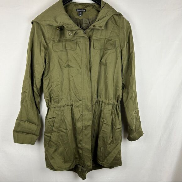 Eileen Fisher army green olive utility long hooded jacket size XS - Picture 3 of 9